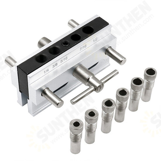 Metric/Inch Woodworking Self-Centering Hole Punch Locator Drill Guide Set Doweling Jig Kit Silver Color Metric/Inch Woodworking Self-Centering Hole Punch Locator Drill Guide Set Doweling Jig Kit Silver Color