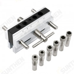 Metric/Inch Woodworking Self-Centering Hole Punch Locator Drill Guide Set Doweling Jig Kit Silver Color