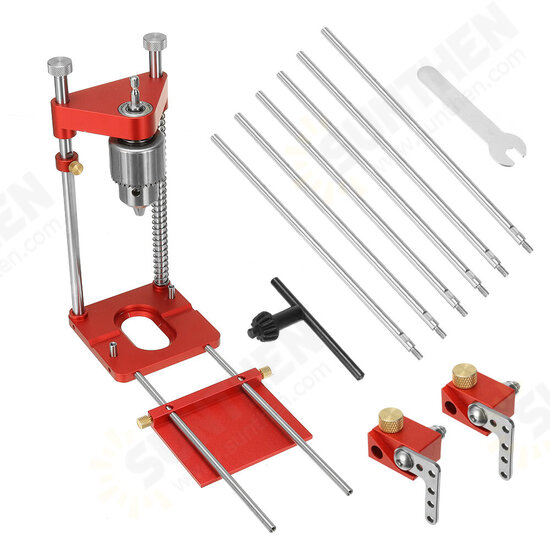 Upgraded All Aluminum Alloy Adjustable Woodworking Drill Locator Guide With 8pcs Extension Rods Flip Stops and Wrench For Positioning Tools Hole Drill