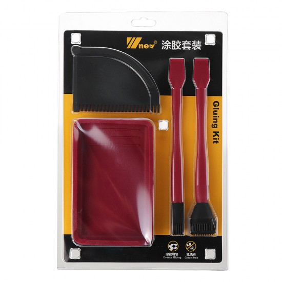 4Pcs Silicone Glue Kit Wide/Narrow Brush with Flat Scraper and Glue Tray Woodworking Gluing Kit Set