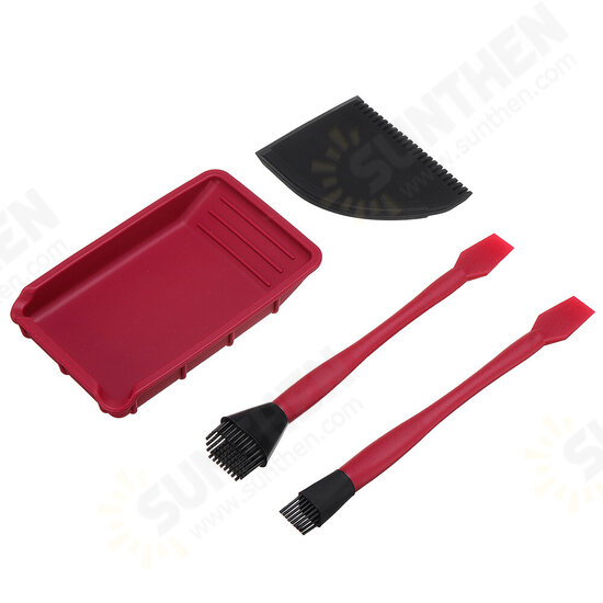 4Pcs Silicone Glue Kit Wide/Narrow Brush with Flat Scraper and Glue Tray Woodworking Gluing Kit Set