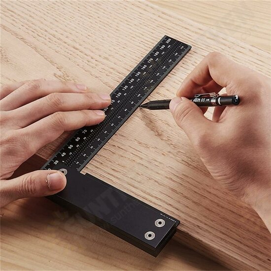 Woodworking 0-200mm Metric Aluminum Alloy L-shape Ruler Multifunction Square Ruler Hole Ruler Measurement Ruler