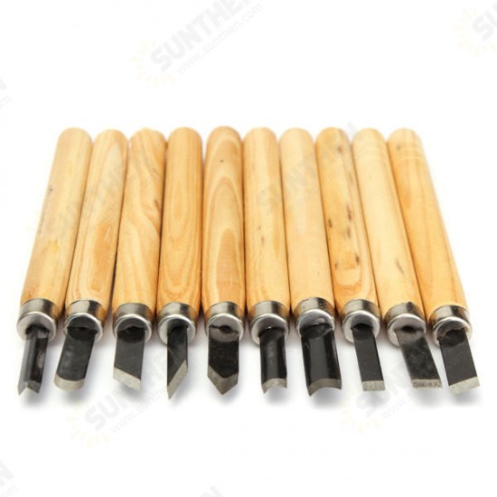 10pcs Wood Carving Chisel Set High Carbon Steel with Wooden Handle