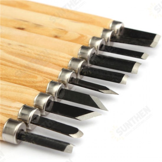 10pcs Wood Carving Chisel Set High Carbon Steel with Wooden Handle