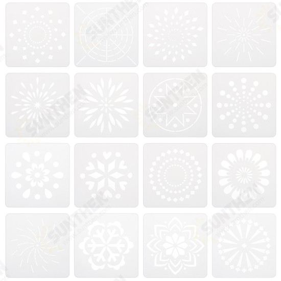 13x13cm 16Pcs White Plastic Mandala Paint Tray Openwork Painting Template