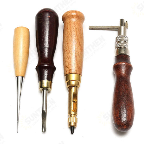 19pcs Leather Craft Punch Tools Stitching Carving Working Sewing Saddle Groover Kit