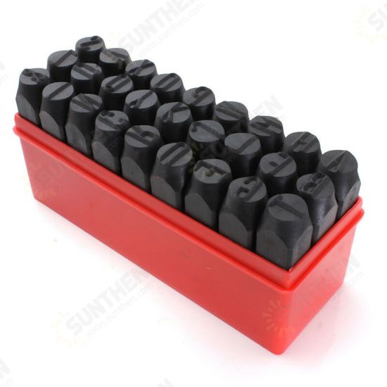 27pcs Stamps Letters Set Punch Steel Metal Die Tool Case Craft