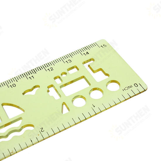 4Pcs Candy Color Cute Art Graphics Symbols Drawing Template Ruler 15CM