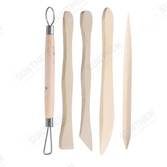 5PCS Wooden Handle Pottery Ceramics DIY Tools Set Wood Handle Wax Pottery Clay Sculpture Carving Tool DIY Craft Set