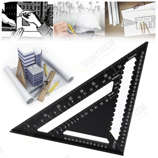 7inch12inch Die-cast Aluminum Triangle Ruler Metric Imperial Meter Square Protractor Ruler Tools