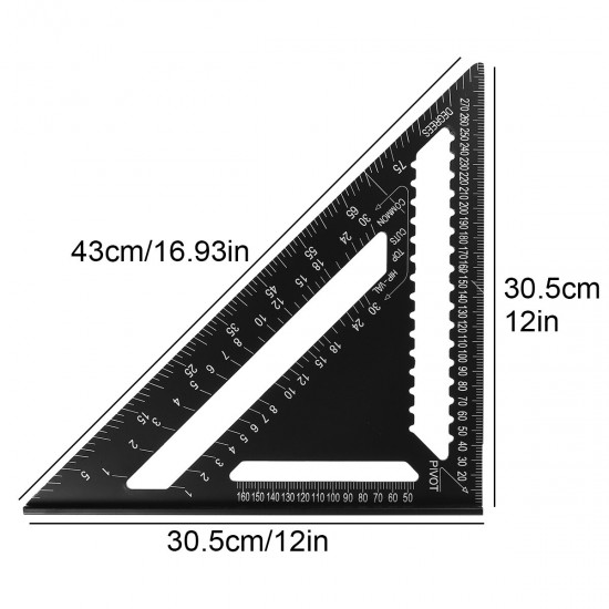 7inch12inch Die-cast Aluminum Triangle Ruler Metric Imperial Meter Square Protractor Ruler Tools