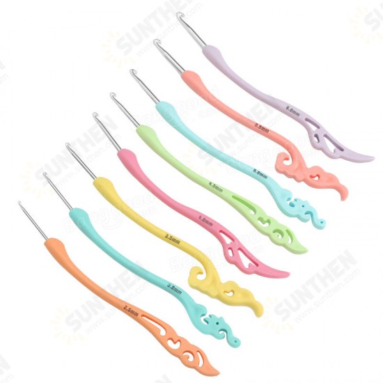 8PCS Aluminum Soft Handle Needles Knit Weave Craft Yarn Crochet Hooks Set