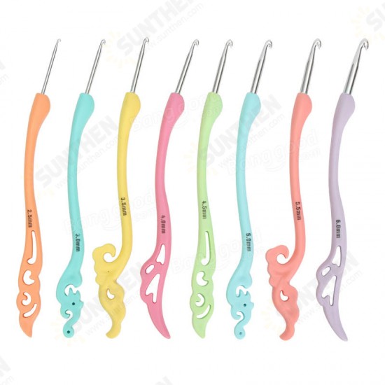 8PCS Aluminum Soft Handle Needles Knit Weave Craft Yarn Crochet Hooks Set