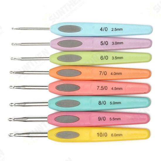 8pcs Colorful Soft Plastic Handle Aluminum Crochet Hooks Knitting Needles Set