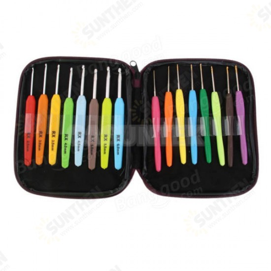 Aluminium Crochet Hooks Yarn Plastic Handle Knitting Needles Set Weave Kit