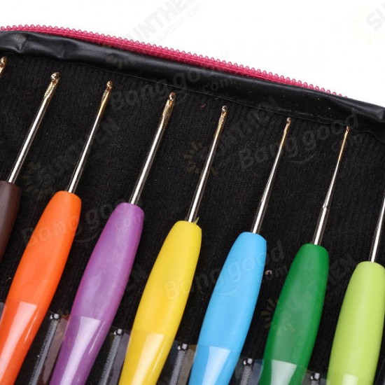 Aluminium Crochet Hooks Yarn Plastic Handle Knitting Needles Set Weave Kit