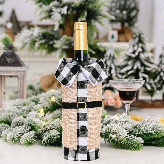 Christmas Sweater Winee Bottle Clothes Collar & Button Coat Design Decorative Bottle Sleeve Sweater For Christmas Gifts Xmas Party Decorations