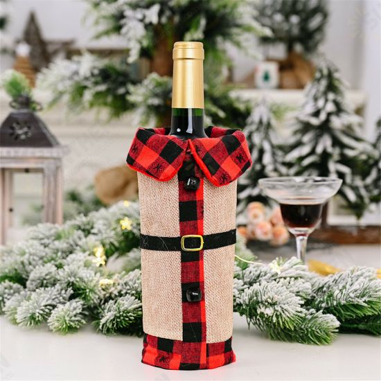 Christmas Sweater Winee Bottle Clothes Collar & Button Coat Design Decorative Bottle Sleeve Sweater For Christmas Gifts Xmas Party Decorations