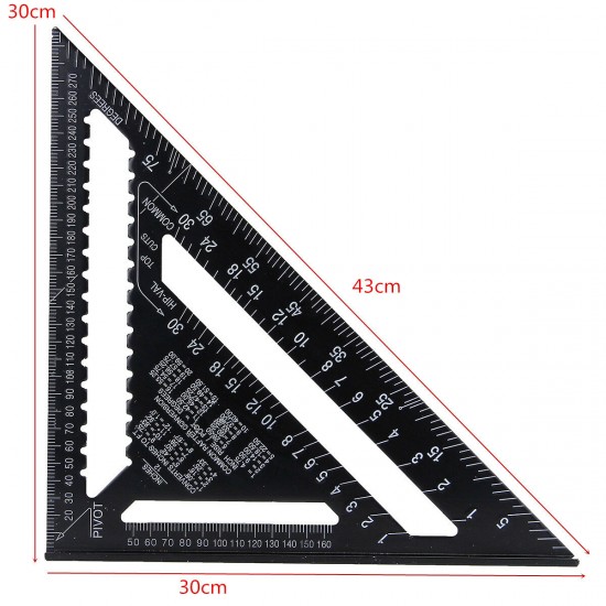 AR01 43X30X30cm Metric Aluminum Alloy Triangle Ruler Black Triangular Ruler