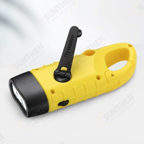 2Pcs Yellow Hand Crank Flashlight Solar Powered Emergency Torch Rechargeable Dynamo with Quick Snap Clip for Kids Hurricane Storm Backpacking Trip Camping Outdoor Hiking