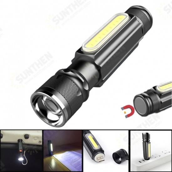 800LM T6+COB Zoomable Multifunction LED Flashlight with Magnet Handy＆18650 Li-Battery USB Rechargeable Work Light Pocket Lamp