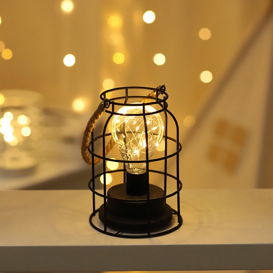 Retro Cage Light Mini Metal Battery Powered LED Bulb Lamp for Living Room Bedroom Kitchen Wedding Christmas