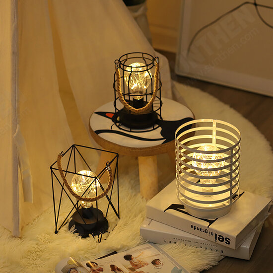 Retro Cage Light Mini Metal Battery Powered LED Bulb Lamp for Living Room Bedroom Kitchen Wedding Christmas