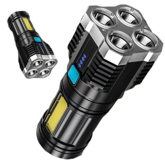 S3 4*LED+COB Ultra Bright LED Flashlight With Sidelight Built-in Battery 4 Modes USB Rechargeable Strong Spotlight Waterproof Work Light