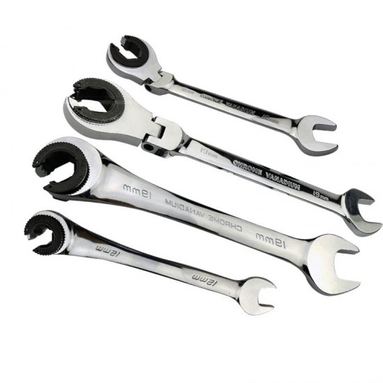 12PCS 8-19mm Fix Tubing Wrench Set Ratchet with Flex Movable Head Universal Spanner Tool Set