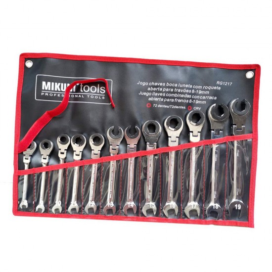 12PCS 8-19mm Fix Tubing Wrench Set Ratchet with Flex Movable Head Universal Spanner Tool Set
