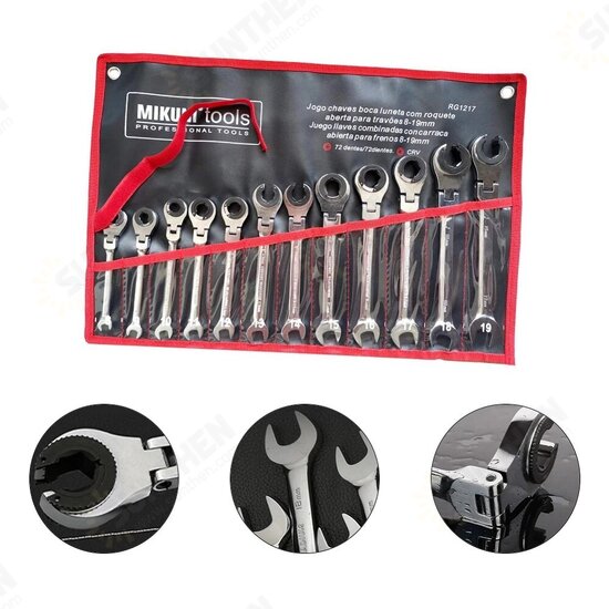 12PCS 8-19mm Fix Tubing Wrench Set Ratchet with Flex Movable Head Universal Spanner Tool Set