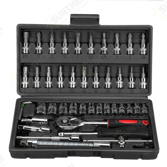 46Pcs Car Motorcycle Repair Tool Deep Socket Ratchet Wrench Screwdriver Head Set Tools