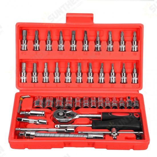 46Pcs Car Motorcycle Repair Tool Deep Socket Ratchet Wrench Screwdriver Head Set Tools