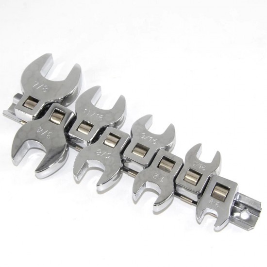 8 Pcs 3/8 to 7/8 Inch Drive Crowfoot Wrench Set SAE Chrome Plated Crow Foot