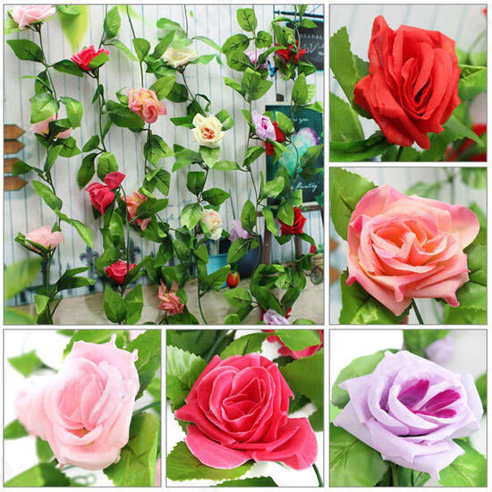 2pcs Artificial Plastic Rose Flower Vines Garland Home Garden Decoration