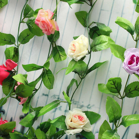 2pcs Artificial Plastic Rose Flower Vines Garland Home Garden Decoration