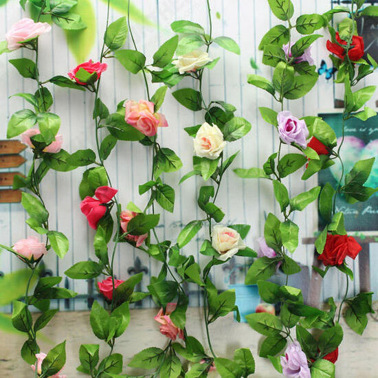 2pcs Artificial Plastic Rose Flower Vines Garland Home Garden Decoration