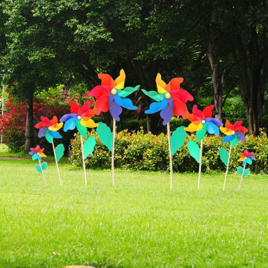 Colorful PVC Wooden Windmill Home Garden Party Wedding Decoration Kid Toy