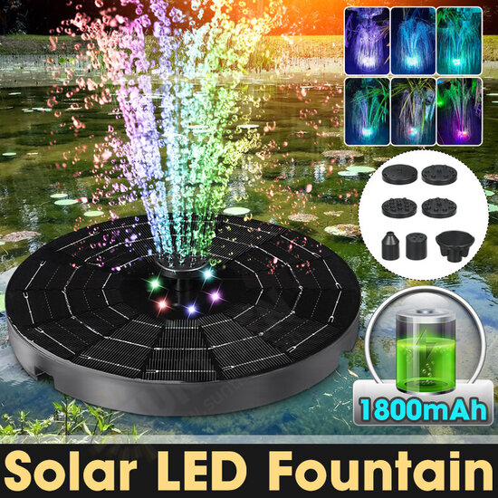 RGB LED Solar Powered Fountain Pump W/ 6 Nozzles Water Pump Night Floating Garden