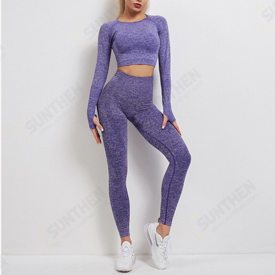 2PCS Women's Sets Skinny Tracksuit Breathable Long Sleeve Top Seamless Outfits High Waist Push Up Leggings Gym Clothes Sport Suit