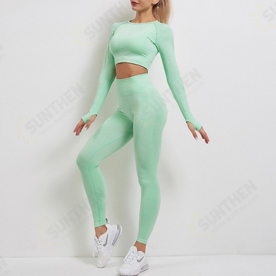 2PCS Women's Sets Skinny Tracksuit Breathable Long Sleeve Top Seamless Outfits High Waist Push Up Leggings Gym Clothes Sport Suit