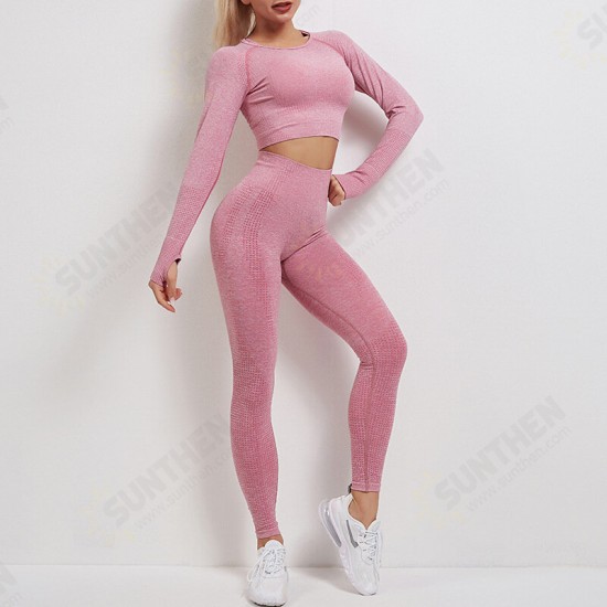 2PCS Women's Sets Skinny Tracksuit Breathable Long Sleeve Top Seamless Outfits High Waist Push Up Leggings Gym Clothes Sport Suit