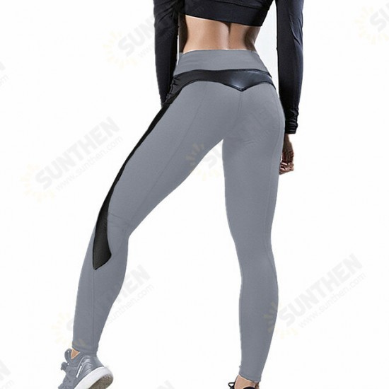 Women High Waist Yoga Pants Quick Dry Mesh Leather Running Fitness Sports Leggings Hip Push UP Tights High Elasticity Skinny Pants Women's Leggings