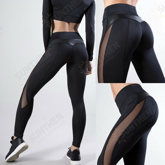 Women High Waist Yoga Pants Quick Dry Mesh Leather Running Fitness Sports Leggings Hip Push UP Tights High Elasticity Skinny Pants Women's Leggings