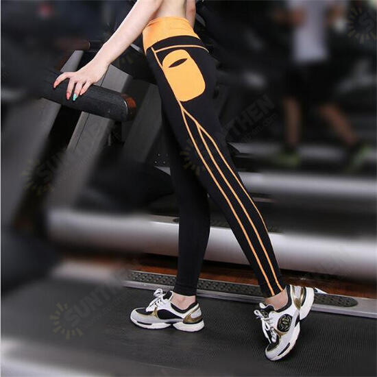 Women Breathable Quick Dry Sport Pants High Elastic Skinny Patchwork Pocket Yoga Legging