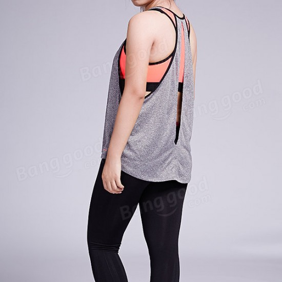 Women Sport Two Pieces Sleeveless Vest Wirelss Shockproof Bra Quick Dry High Elastic Fitness Vest