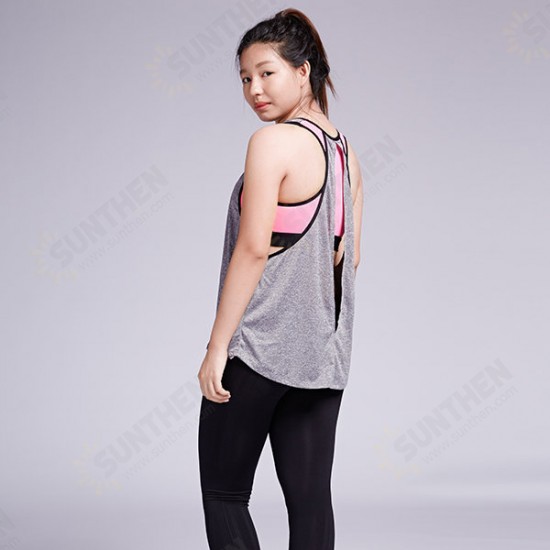 Women Sport Two Pieces Sleeveless Vest Wirelss Shockproof Bra Quick Dry High Elastic Fitness Vest