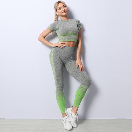 Women Yoga Sets Yoga Short Sleeve High Waist Sport Leggings Gym Set Yoga Clothes Sports Suit Fitness Top Shirt Yoga Suit