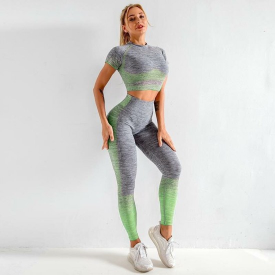 Women Yoga Sets Yoga Short Sleeve High Waist Sport Leggings Gym Set Yoga Clothes Sports Suit Fitness Top Shirt Yoga Suit