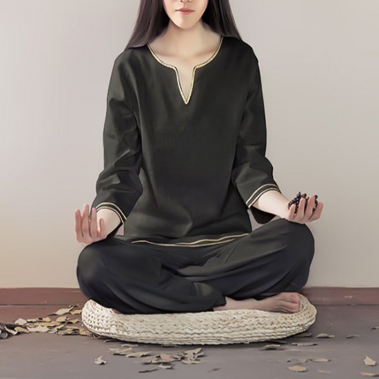 Women Yoga Suit Cotton Linen Meditation Clothing Set Lady Dance Fitness Clothes Sportswear